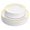100 Disposable White Plastic Plates with Gold Trim 50 10" Dinner + 50 7.5" Salad
